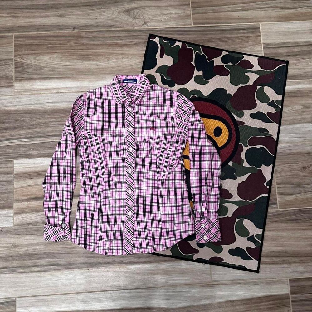 Burberry London japanese blue label pink checkered pattern button up shirt